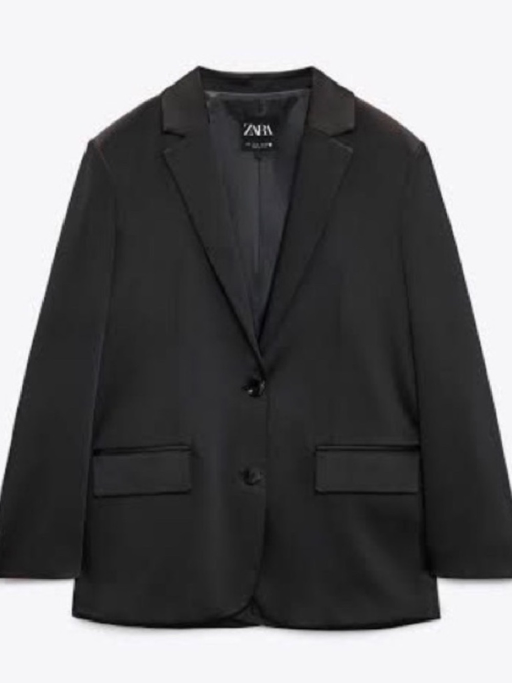 Zara SATIN EFFECT LONG BLAZER Elegant Black Women's Blazer XXL